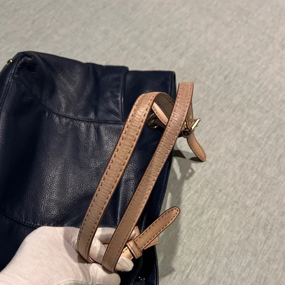 Michael Kors Dark Blue Tote with Tan Straps - Picture 13 of 13